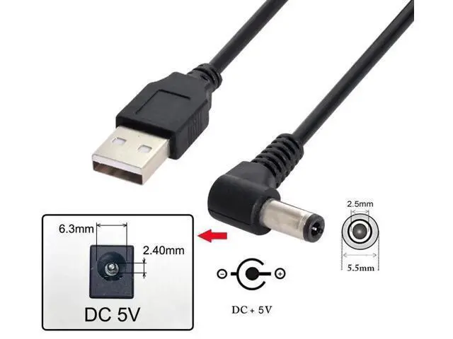 Alt view image 4 of 6 - 100cm Right Angle USB2.0 A Male to 5.5×2.5mm DC Barrel Power Cable | 90° 5V Charging Cord