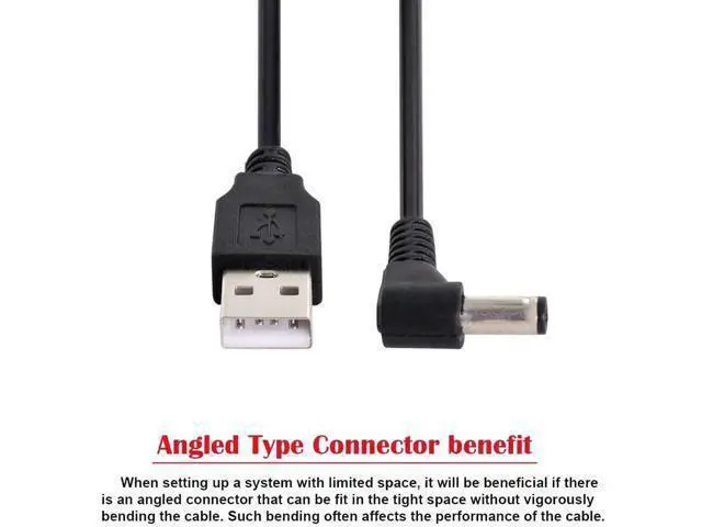 Alt view image 6 of 6 - 100cm Right Angle USB2.0 A Male to 5.5×2.5mm DC Barrel Power Cable | 90° 5V Charging Cord