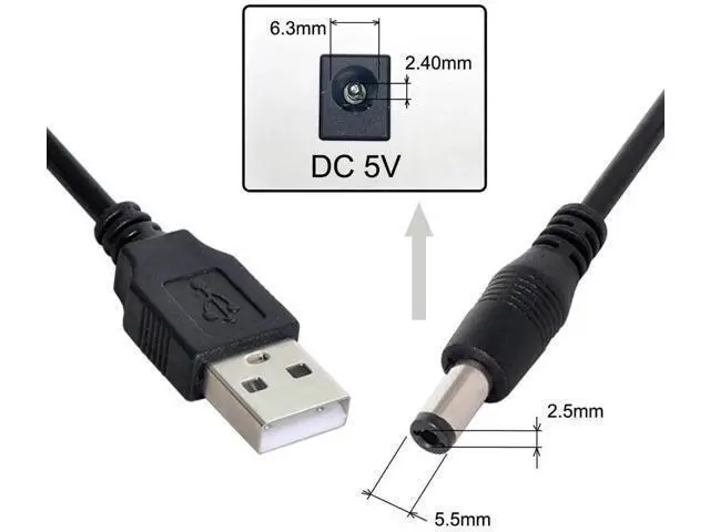 Alt view image 2 of 6 - 100cm USB2.0 A Male to DC 5.5×2.5mm Straight Barrel Power Cable | 5V DC Charging Cord