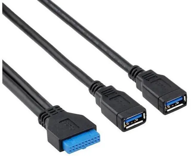 Alt view image 2 of 7 - 20CM USB3.0 19/20Pin Motherboard Header Male to Dual USB3.0 Female Y-Splitter Extension Cable