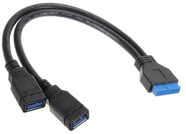 Alt view image 6 of 7 - 20CM USB3.0 19/20Pin Motherboard Header Male to Dual USB3.0 Female Y-Splitter Extension Cable