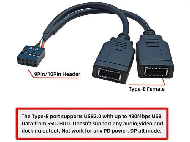 Alt view image 7 of 7 - 0.49FT USB2.0 9Pin Male to Dual KeyA TypeE Female Splitter Cable, Mainboard Header to Front Panel Port Extension Cord