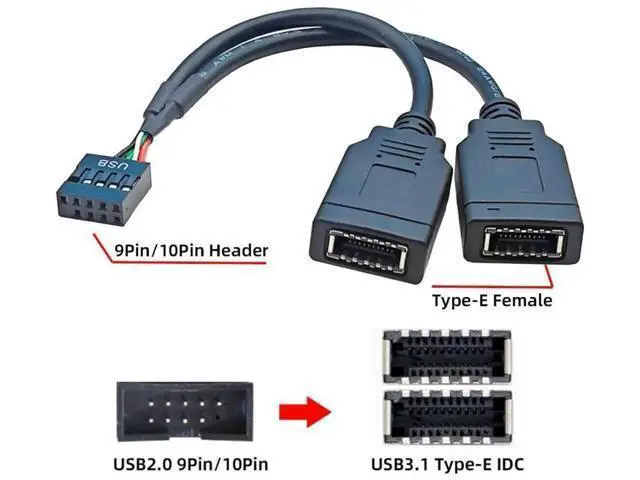 Alt view image 6 of 7 - 0.49FT USB2.0 9Pin Male to Dual KeyA TypeE Female Splitter Cable, Mainboard Header to Front Panel Port Extension Cord