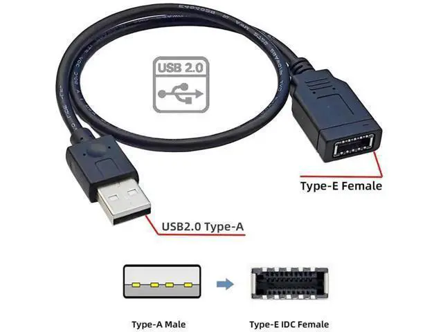 Alt view image 6 of 7 - 0.4M USB2.0 9Pin Mainboard Header Male to KeyA TypeE Front Panel Female Extension Cable