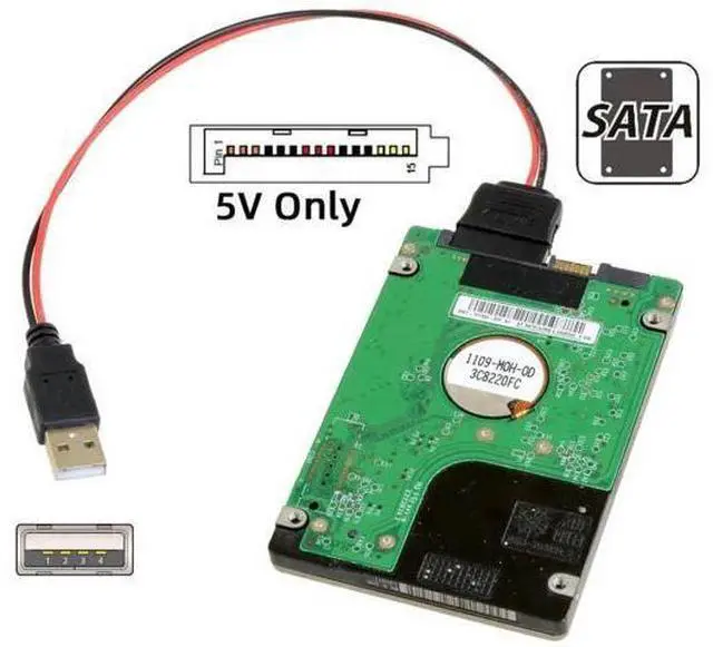 Alt view image 5 of 7 - SATA 15Pin to USB 2.0 Power Cable, 5V 2A Power Supply Cord for 2.5 Inch SATA HDD & SSD