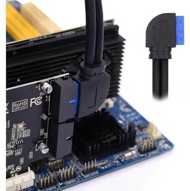 Alt view image 7 of 7 - 30cm 90 Degree Left Angled 2 Ports USB 3.0 Female to 20Pin Male Cable, Screw Mount Front Panel Cord for Motherboard