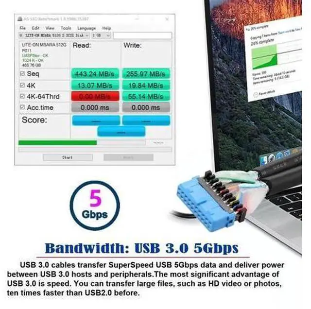 Alt view image 5 of 7 - 30cm 90 Degree Left Angled 2 Ports USB 3.0 Female to 20Pin Male Cable, Screw Mount Front Panel Cord for Motherboard