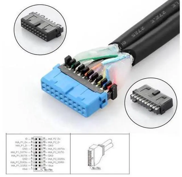 Alt view image 6 of 7 - 30cm 90 Degree Left Angled 2 Ports USB 3.0 Female to 20Pin Male Cable, Screw Mount Front Panel Cord for Motherboard