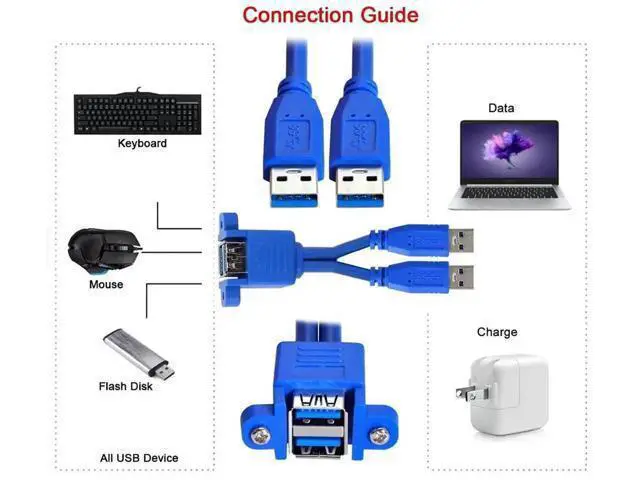 Alt view image 4 of 7 - 0.5M USB 3.0 Front Panel Header Extension Cable, 2 Male to 2 Female Cord with Panel Mount Screws