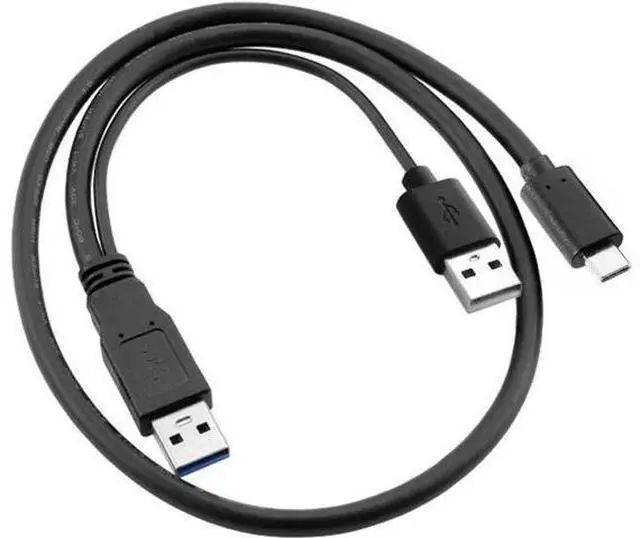 Alt view image 2 of 5 - 60cm Black Dual-Power Y-Split USB3.0+USB2.0 to USBC Cable for Laptops & External Hard Drives