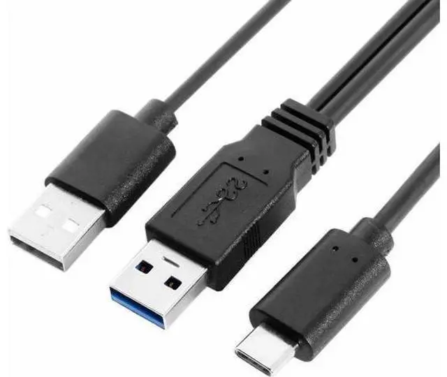 Alt view image 3 of 5 - 60cm Black Dual-Power Y-Split USB3.0+USB2.0 to USBC Cable for Laptops & External Hard Drives