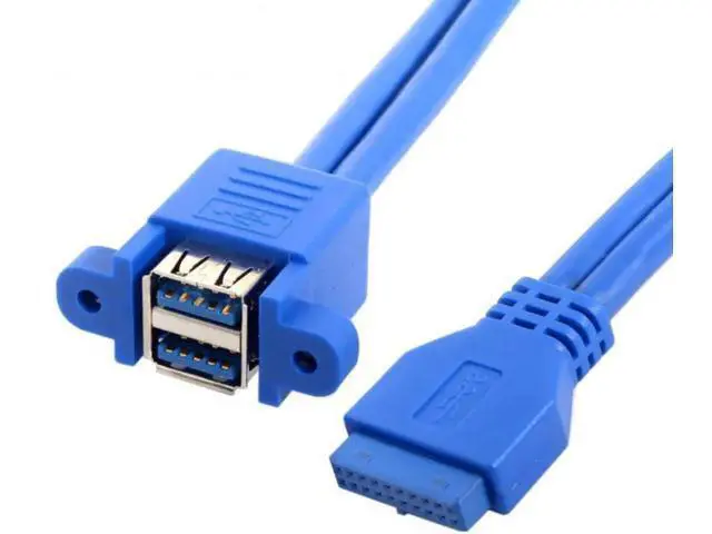 Alt view image 3 of 3 - 50cm Motherboard 20Pin to Dual Stackable USB 3.0 Female Header Cable, Panel Mount Port Expansion Cord