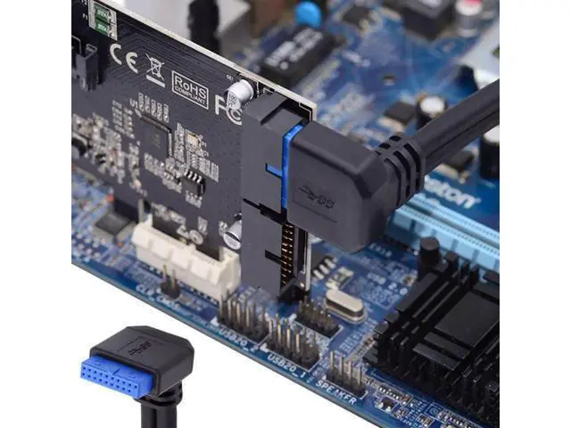 Alt view image 2 of 7 - 30cm 90° Up-Angled Dual USB3.0 Female to 20Pin Mainboard Header Cable, Screw Lock Design for PC Front Panel Mount