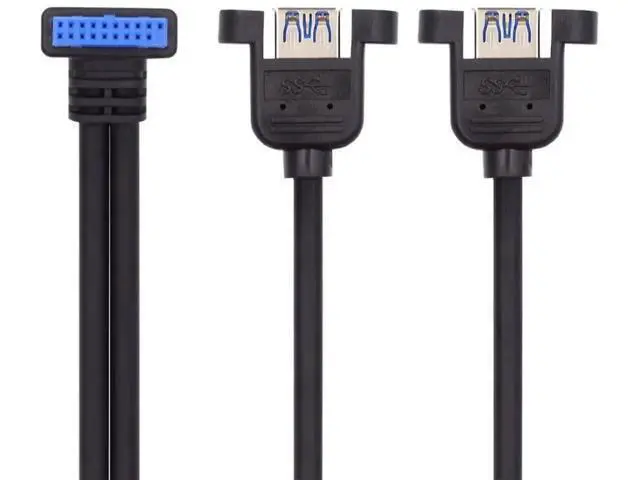 Alt view image 7 of 7 - 30cm 90° Up-Angled Dual USB3.0 Female to 20Pin Mainboard Header Cable, Screw Lock Design for PC Front Panel Mount