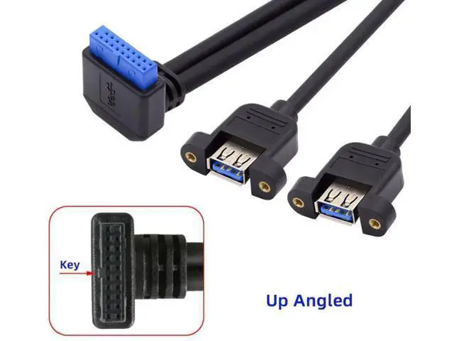Alt view image 6 of 7 - 30cm 90° Up-Angled Dual USB3.0 Female to 20Pin Mainboard Header Cable, Screw Lock Design for PC Front Panel Mount