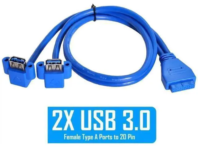 Alt view image 2 of 7 - 0.5M 90° Angled USB3.0 19/20Pin Motherboard Header to Dual USB3.0 Female Panel Mount Splitter Cable