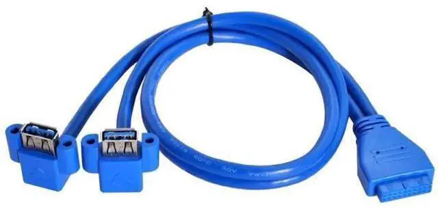 Main image of 0.5M 90° Angled USB3.0 19/20Pin Motherboard Header to Dual USB3.0 Female Panel Mount Splitter Cable