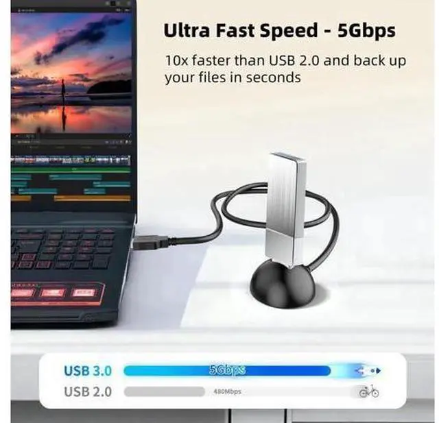 Alt view image 4 of 7 - 3.3FT/1M USB 3.0 Male to Female Extension Cable with Fixed Pedestal Stand, 5Gbps Desktop USB Extender for Flash Drives, Keyboard, Mouse & Laptop Peripherals