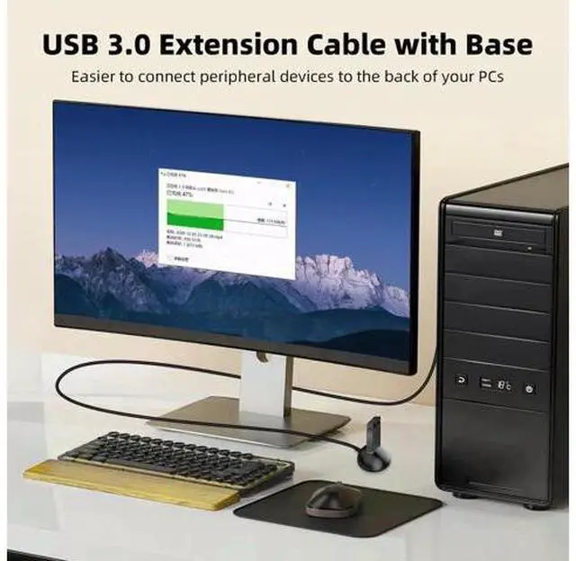 Alt view image 7 of 7 - 3.3FT/1M USB 3.0 Male to Female Extension Cable with Fixed Pedestal Stand, 5Gbps Desktop USB Extender for Flash Drives, Keyboard, Mouse & Laptop Peripherals