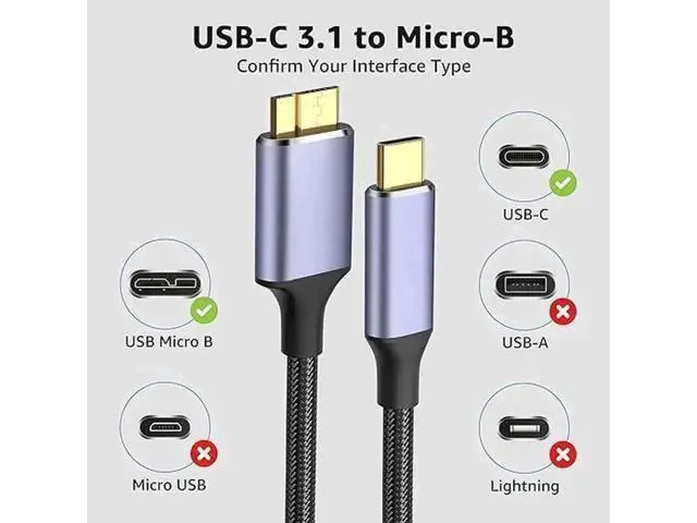 Alt view image 2 of 6 - USB C to Micro B Hard Drive Cable, 3.3ft/1M USB 3.0 5Gbps Data Transfer Cord for External HDD/SSD, Compatible with MacBook Pro/Air, iPad, Samsung Galaxy & More Black