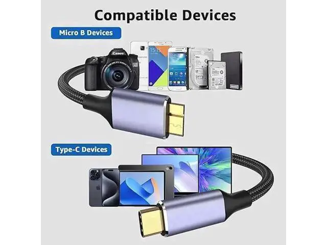 Alt view image 5 of 6 - USB C to Micro B Hard Drive Cable, 3.3ft/1M USB 3.0 5Gbps Data Transfer Cord for External HDD/SSD, Compatible with MacBook Pro/Air, iPad, Samsung Galaxy & More Black