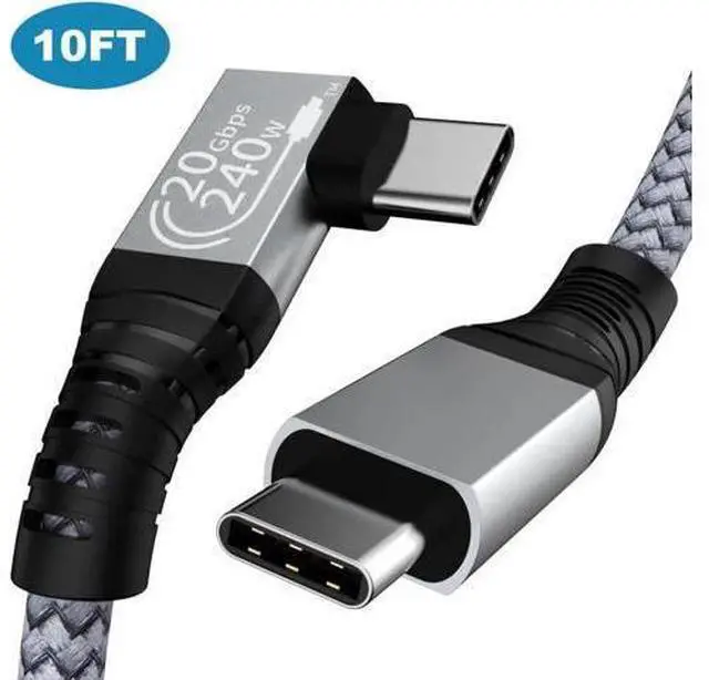 Main image of 10FT Right Angle 90° USB-C to USB-C Cable | USB3.2 Gen2 20Gbps | 240W PD Fast Charging | 4K@60Hz Video, Thunderbolt 3 Compatible for MacBook, iPad Pro & USB-C Monitors
