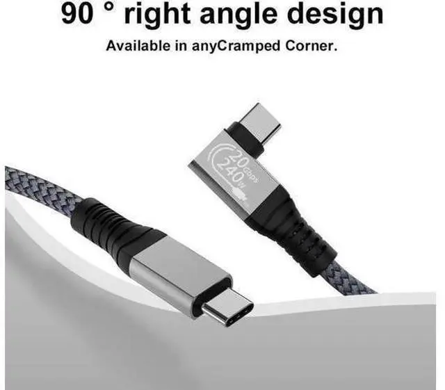 Alt view image 7 of 7 - 10FT Right Angle 90° USB-C to USB-C Cable | USB3.2 Gen2 20Gbps | 240W PD Fast Charging | 4K@60Hz Video, Thunderbolt 3 Compatible for MacBook, iPad Pro & USB-C Monitors