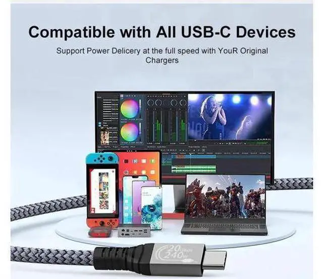 Alt view image 2 of 7 - 10FT Right Angle 90° USB-C to USB-C Cable | USB3.2 Gen2 20Gbps | 240W PD Fast Charging | 4K@60Hz Video, Thunderbolt 3 Compatible for MacBook, iPad Pro & USB-C Monitors