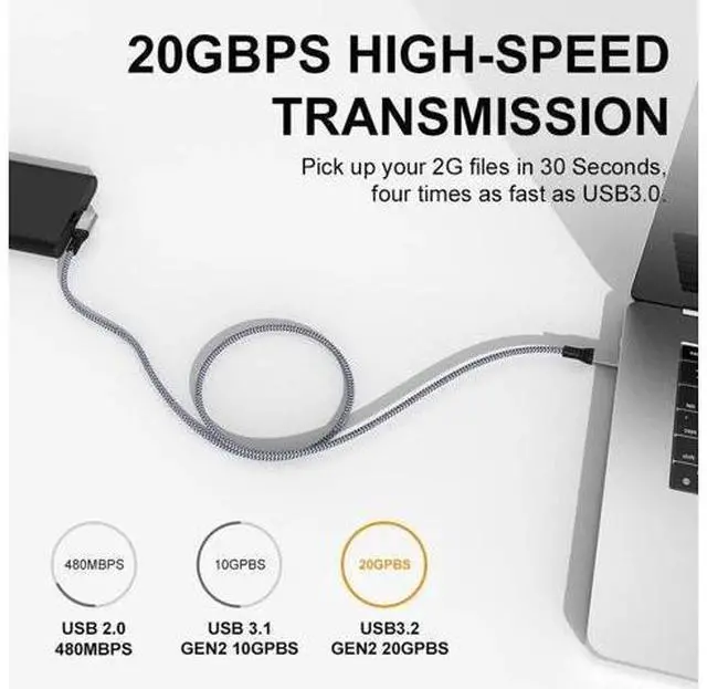 Alt view image 6 of 7 - 10FT Right Angle 90° USB-C to USB-C Cable | USB3.2 Gen2 20Gbps | 240W PD Fast Charging | 4K@60Hz Video, Thunderbolt 3 Compatible for MacBook, iPad Pro & USB-C Monitors