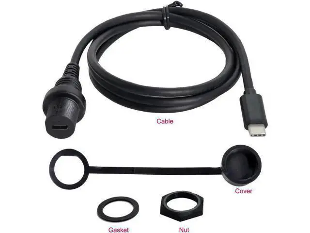 Alt view image 2 of 3 - Waterproof Dustproof USB 3.1 Type-C Flush Mount Extension Cable, Car Dashboard Panel Embedded Installation