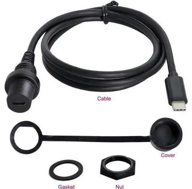 Main image of Waterproof Dustproof USB 3.1 Type-C Flush Mount Extension Cable, Car Dashboard Panel Embedded Installation
