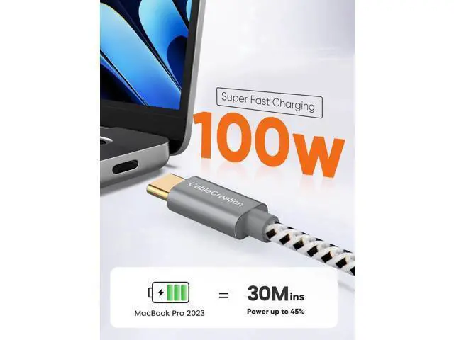 Alt view image 7 of 7 - 1FT 100W USB3.1 Gen2 USB-C to USB-C Cable | 10Gbps Data, 4K Video Output Fast Charging Cord for iPhone15/16, MacBook, SSD & Galaxy S24/S23