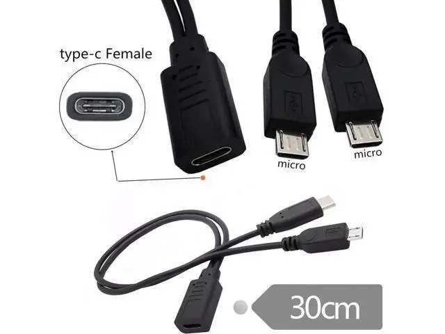 Alt view image 2 of 7 - 0.3M/0.98FT 1-to-2 USB-C to Dual Micro USB Charging Splitter Cable