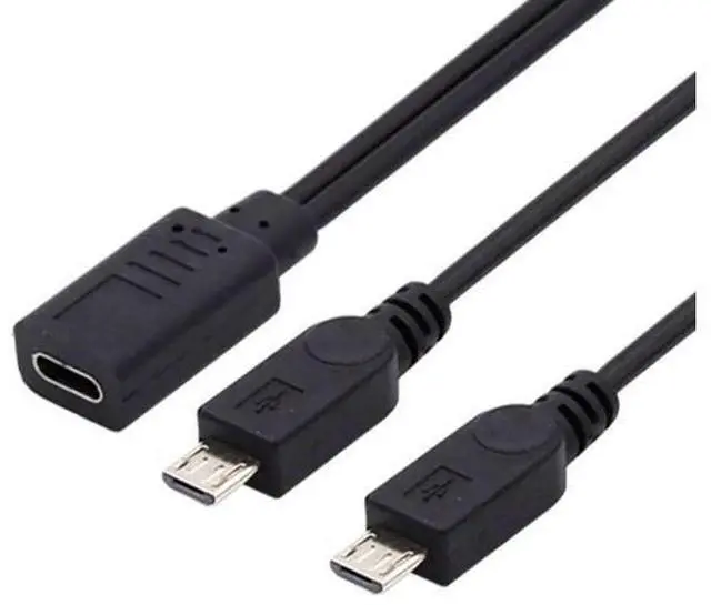 Alt view image 4 of 7 - 0.3M/0.98FT 1-to-2 USB-C to Dual Micro USB Charging Splitter Cable