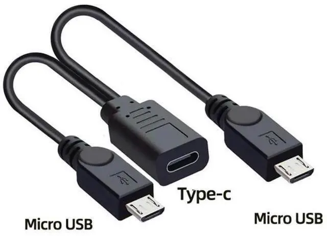 Alt view image 6 of 7 - 0.3M/0.98FT 1-to-2 USB-C to Dual Micro USB Charging Splitter Cable
