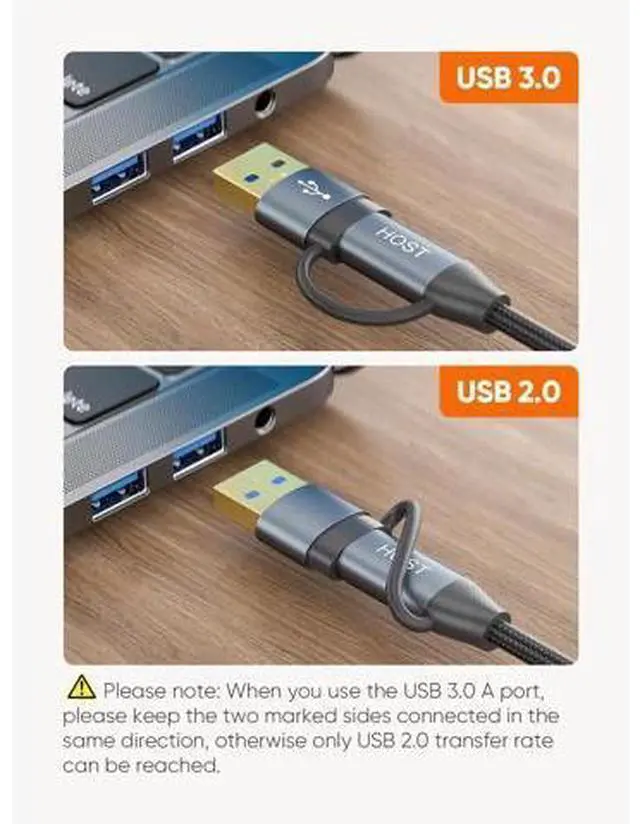 Alt view image 6 of 7 - 1FT Grey USB 3.0 Multi-Function Cable, USB-A & USB-C Male to Micro-B Male 5Gbps Data Cord for External HDD, Camera & iPhone 15 Series