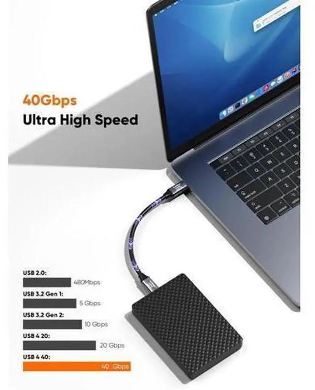 Alt view image 3 of 7 - 0.5FT Short USB4 / Thunderbolt 4 Cable, 40Gbps Data, 240W PD Charging & 8K@60Hz Video Cord Compatible with TB3, TB4 and All USB-C Devices