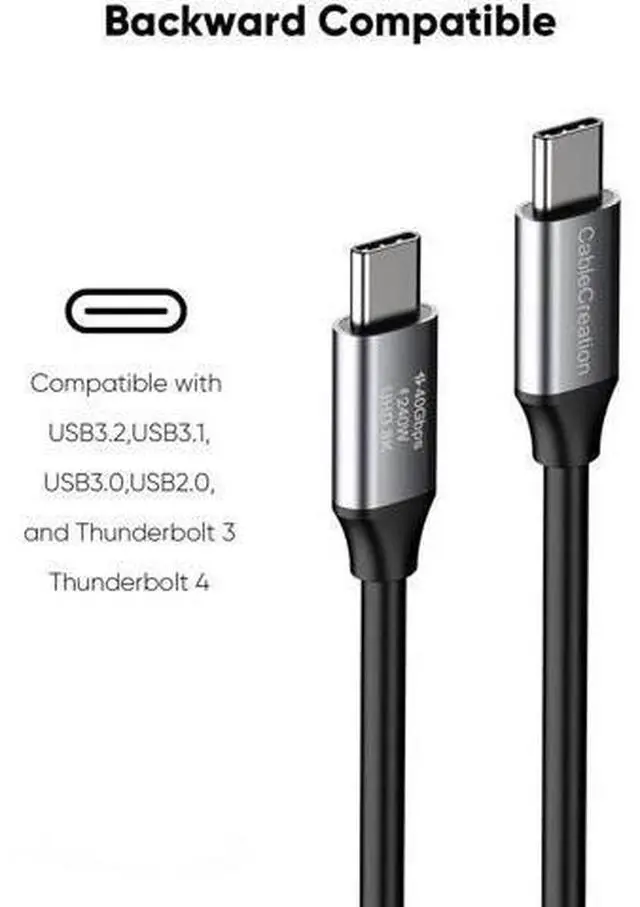Alt view image 6 of 7 - 0.5FT Short USB4 / Thunderbolt 4 Cable, 40Gbps Data, 240W PD Charging & 8K@60Hz Video Cord Compatible with TB3, TB4 and All USB-C Devices