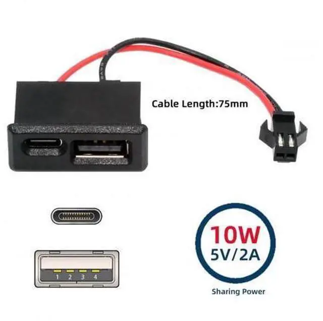 Alt view image 2 of 7 - Horizontal Latch Mount USB-A + USB-C Female to 2.54mm Pitch 2Pin Header DC 5V Power Pigtail Cable for DIY OEM Project