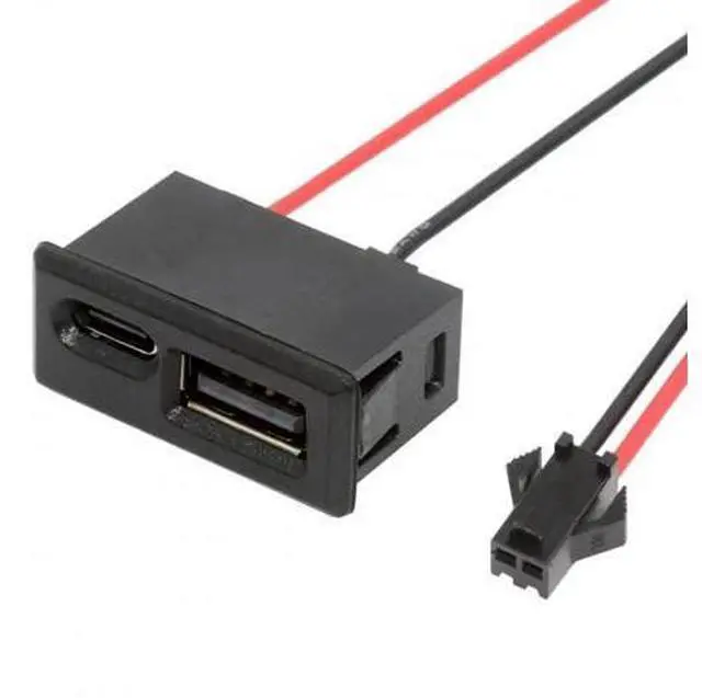 Alt view image 6 of 7 - Horizontal Latch Mount USB-A + USB-C Female to 2.54mm Pitch 2Pin Header DC 5V Power Pigtail Cable for DIY OEM Project