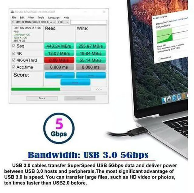Alt view image 5 of 7 - 30cm Upward 90 Degree USB-C Female to USB3.1 Type-A Male Reversible Data Cable | 5Gbps High Speed Cord for Smartphones & Tablets