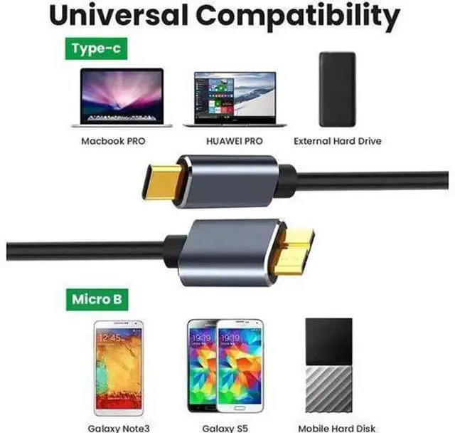 Alt view image 7 of 7 - 3.3FT USB C to Micro B Cable, Data Sync & Charging Cord for External Hard Drives, Galaxy S5