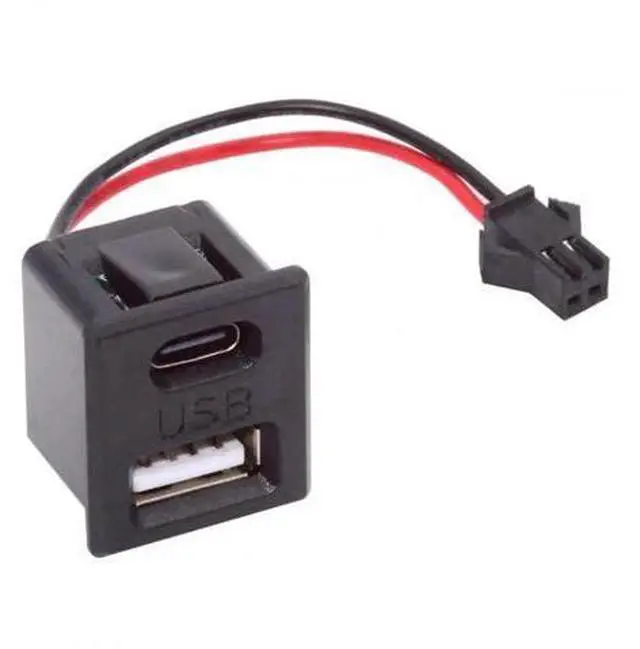 Main image of Latch Mount USB-A + USB-C Female to 2.54mm Pitch 2Pin Header Pigtail Cable|DC 5V Power Wiring Harness for DIY & OEM Projects