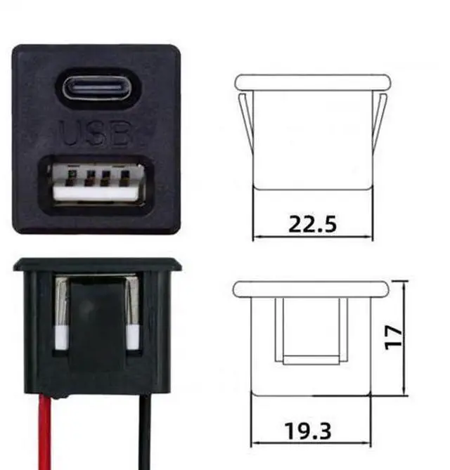Alt view image 3 of 6 - Latch Mount USB-A + USB-C Female to 2.54mm Pitch 2Pin Header Pigtail Cable|DC 5V Power Wiring Harness for DIY & OEM Projects
