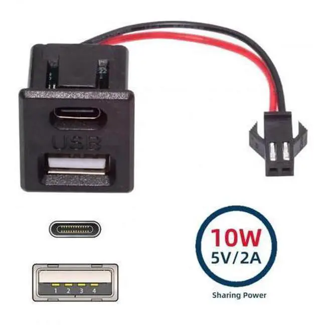 Alt view image 4 of 6 - Latch Mount USB-A + USB-C Female to 2.54mm Pitch 2Pin Header Pigtail Cable|DC 5V Power Wiring Harness for DIY & OEM Projects