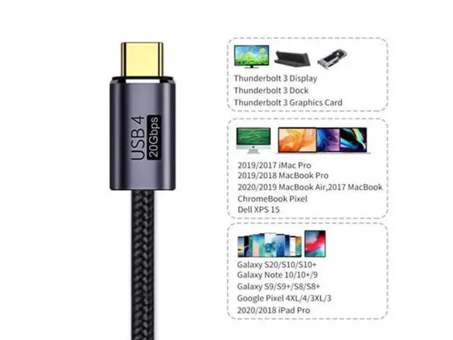 Alt view image 5 of 7 - 100CM USB4 Gen2 Type-C Male to Male Cable | 20Gbps Data & 100W(20V/5A) PD Fast Charging Cord for Laptop, Tablet & Smartphone
