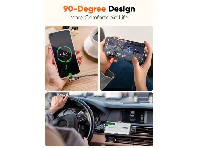 Alt view image 2 of 7 - 1.6FT Right Angle USB-C Cable, 90 Degree Nylon Braided 3A Charging Cord for Car CarPlay, iPhone 15, Galaxy S24, MacBook, iPad & Switch