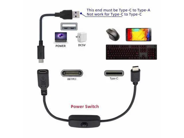 Alt view image 3 of 7 - USB-C Male to Female Extension Cable with On/Off Power Switch for Laptop, Keyboard & Raspberry Pi 4B