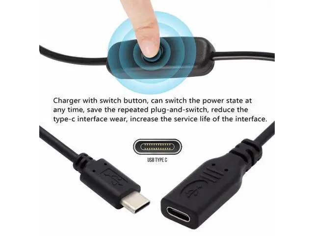 Alt view image 5 of 7 - USB-C Male to Female Extension Cable with On/Off Power Switch for Laptop, Keyboard & Raspberry Pi 4B