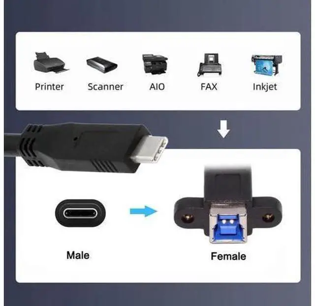 Alt view image 3 of 7 - 30cm USB3.0 Type-C Male to Type-B Female Extension Cable | 5Gbps High Speed Cord for External SSD, Hard Drive & Digital Camera